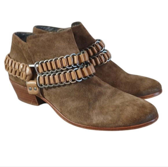Sam Edelman Western Booties Brown and Tan Harnessed Ankle Boots Size 7 - Picture 8 of 12